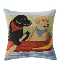 Indoor/Outdoor Hooked Pillow, Dogs in Canoe | L.L.Bean