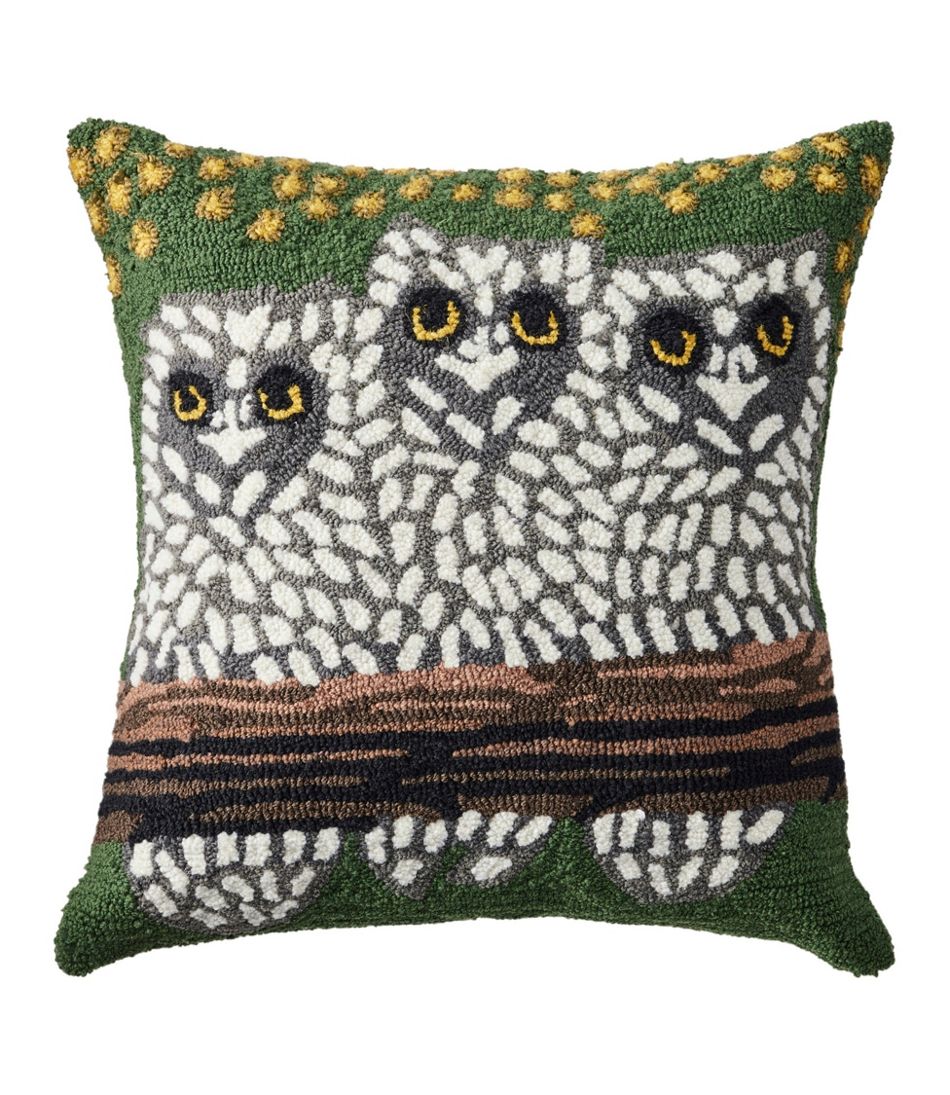 Indoor/Outdoor Hooked Pillow, Owls | L.L.Bean