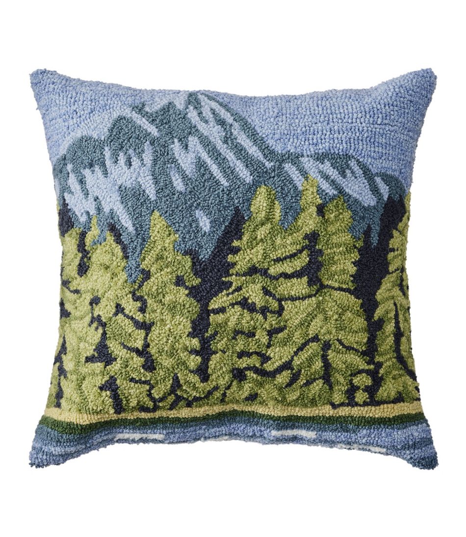 Indoor/Outdoor Hooked Pillow, Lakeside Mountain Scene | L.L.Bean