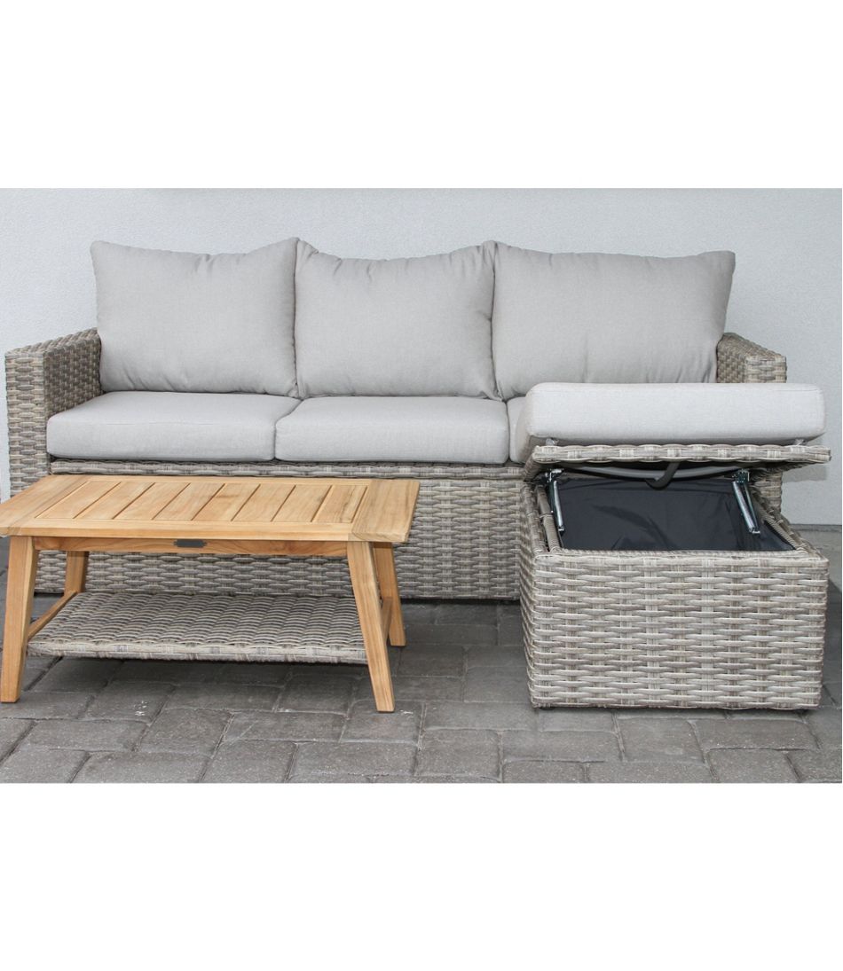 Wicker Storage Sofa and Teak Coffee Table Set | L.L.Bean
