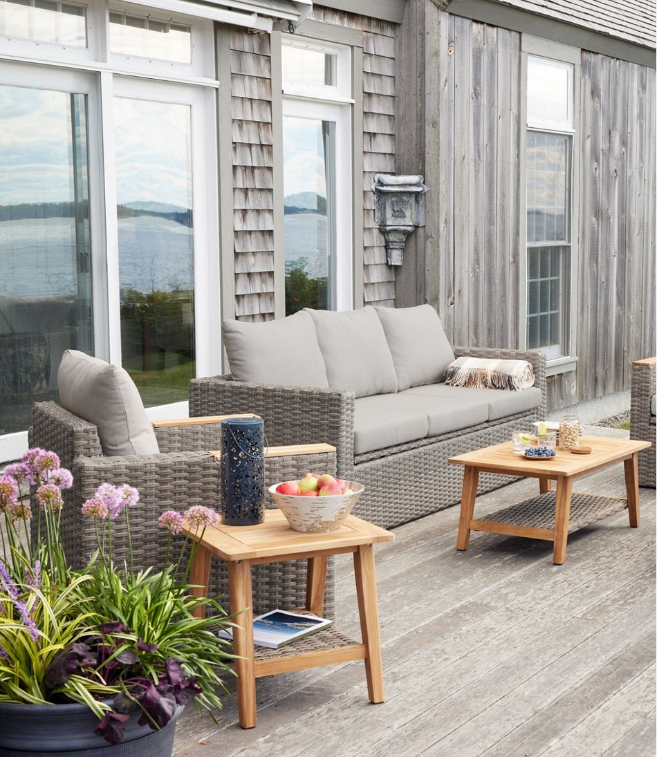 Wicker Storage Sofa and Teak Coffee Table Set | L.L.Bean