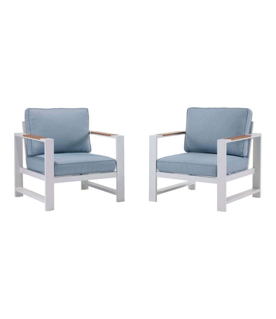 White Aluminum Deep Seating Armchair with Blue Cushions, Set of Two | L.L.Bean