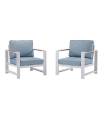 White Aluminum Deep Seating Armchair with Blue Cushions, Set of Two | L.L.Bean