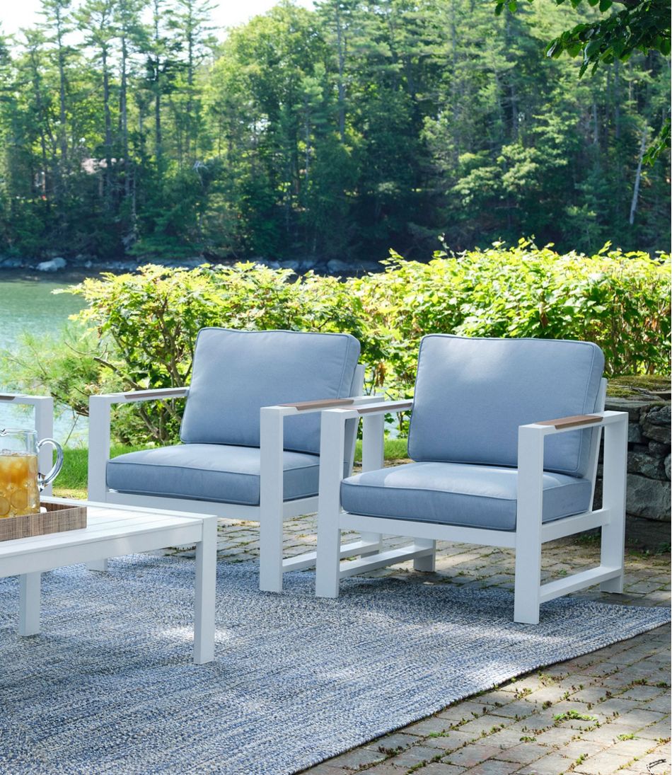 White Aluminum Deep Seating Armchair with Blue Cushions, Set of Two | L.L.Bean