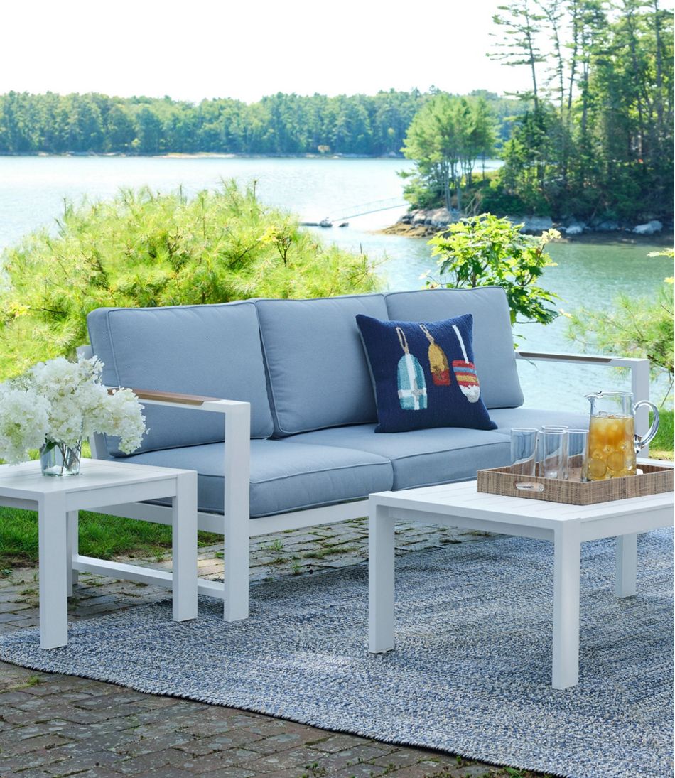 White Aluminum Deep Seating Sofa with Blue Cushions | L.L.Bean