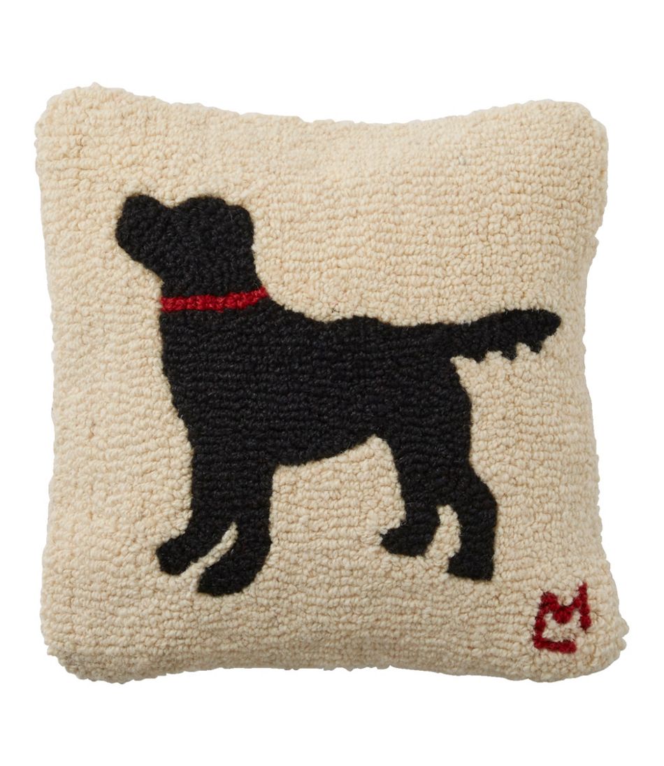 Wool Hooked Throw Pillow, Black Dog, 14" x 14" | L.L.Bean